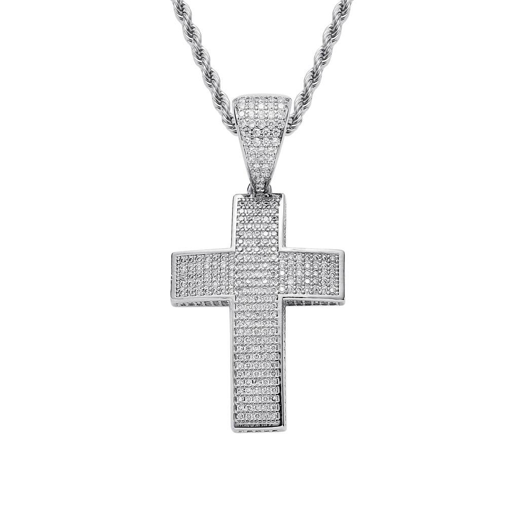 5-row zircon cross pendants for cross-border hip-hop, street dance and rap accessories from Europe and America, personalized men's and women's hip-hop pendants, unique and fashionable Specification image