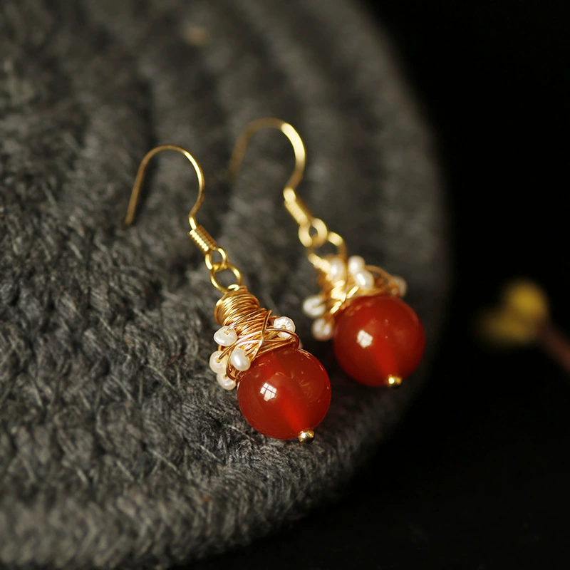 饰品批发14K镀真金淡水 珍珠手作缠绕个性网红耳环 详情图3