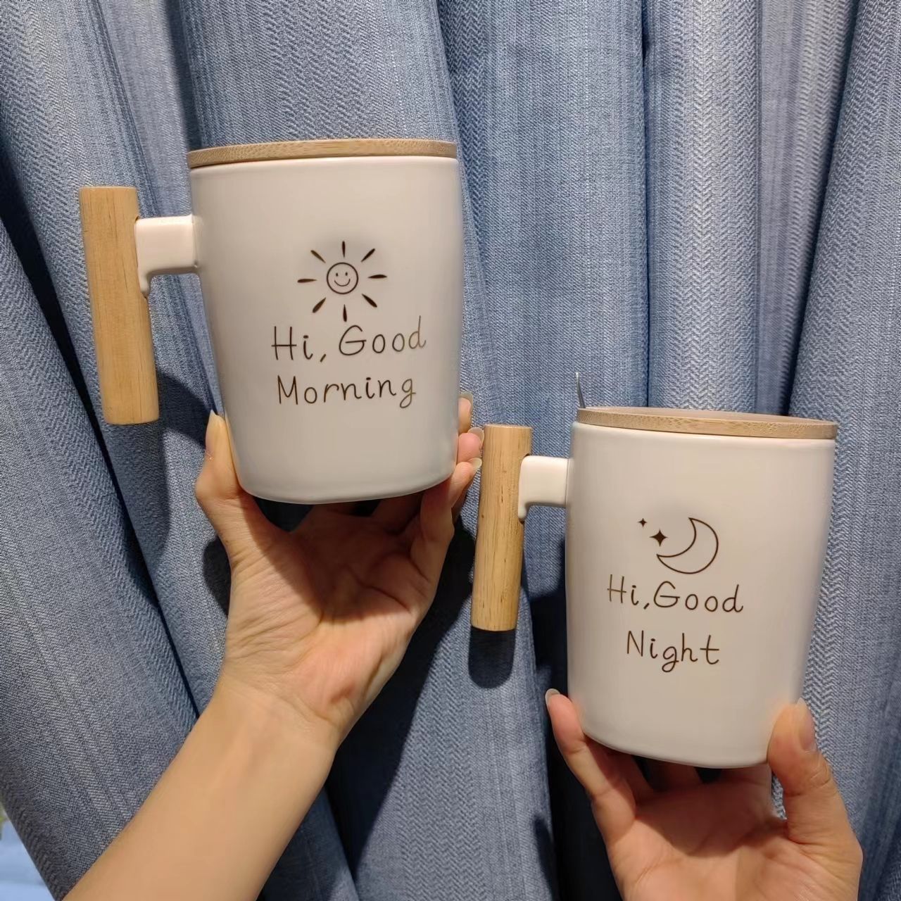 Mugs with LIDS, ceramic cups as souvenirs, water cups with wooden handles, water cup gifts