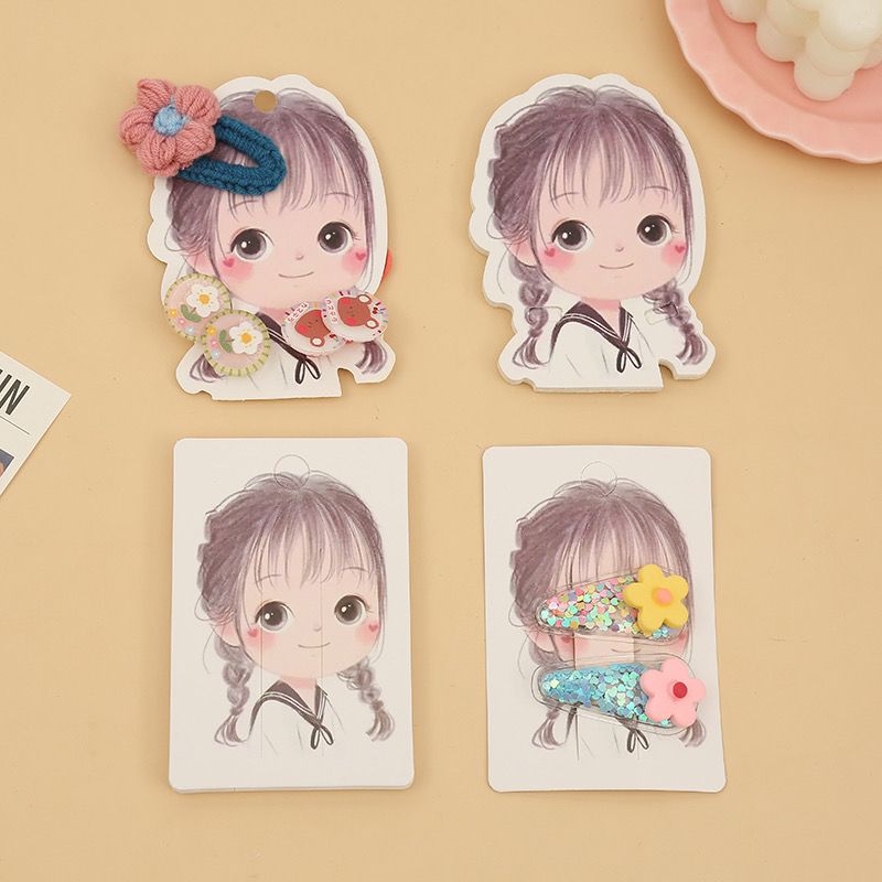 韩版可爱小女孩头饰套装卡片双用皮筋发夹发饰品包装卡纸DIY配件图