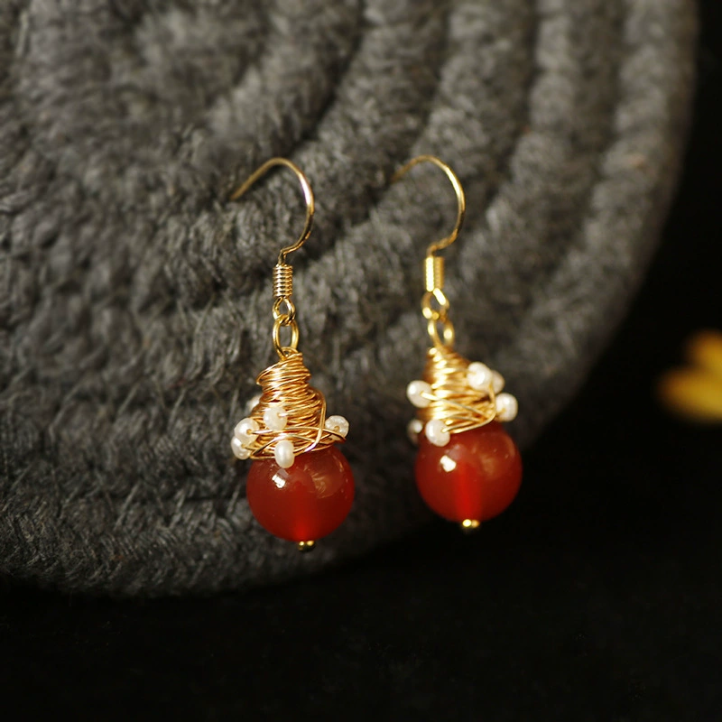 饰品批发14K镀真金淡水 珍珠手作缠绕个性网红耳环 详情图6