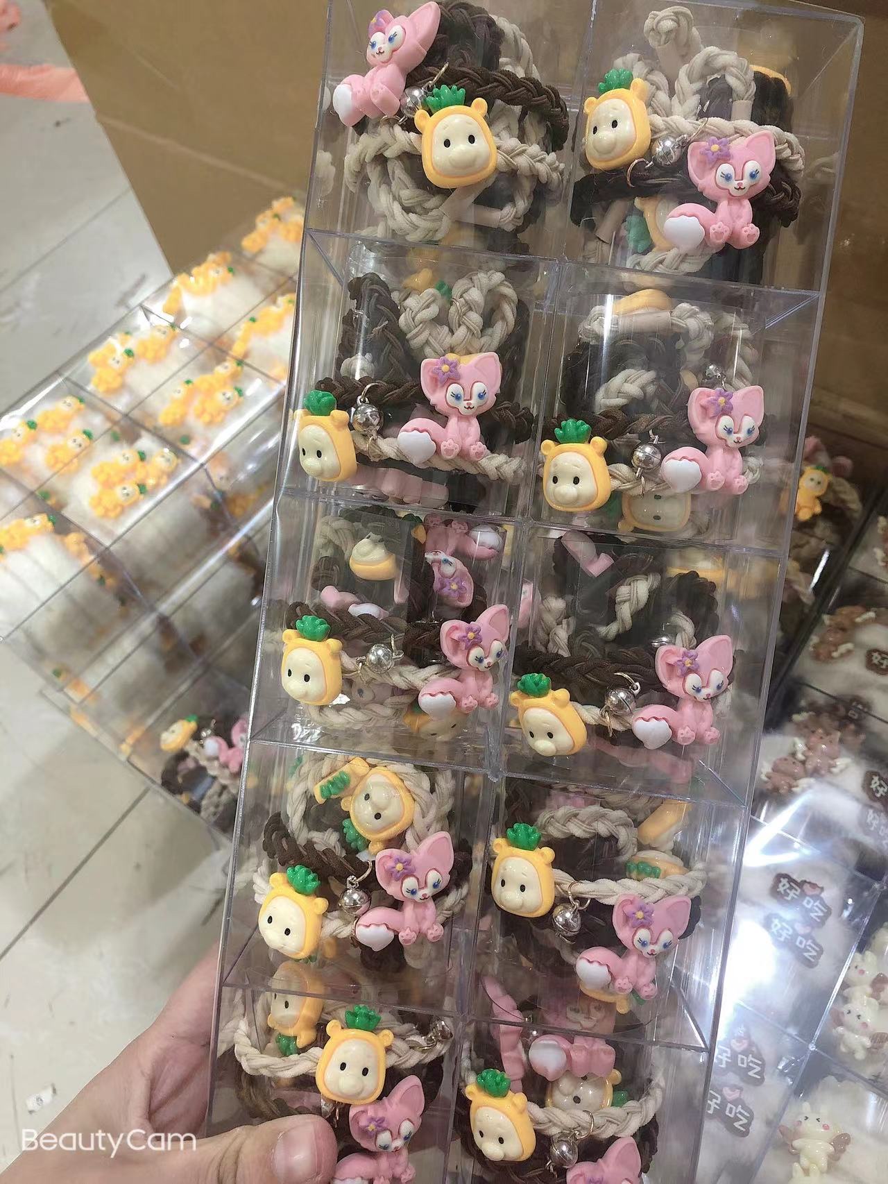 【100 Sets 】 Best-selling coffee-colored pineapple bear leather band magnetic hair tie headwear