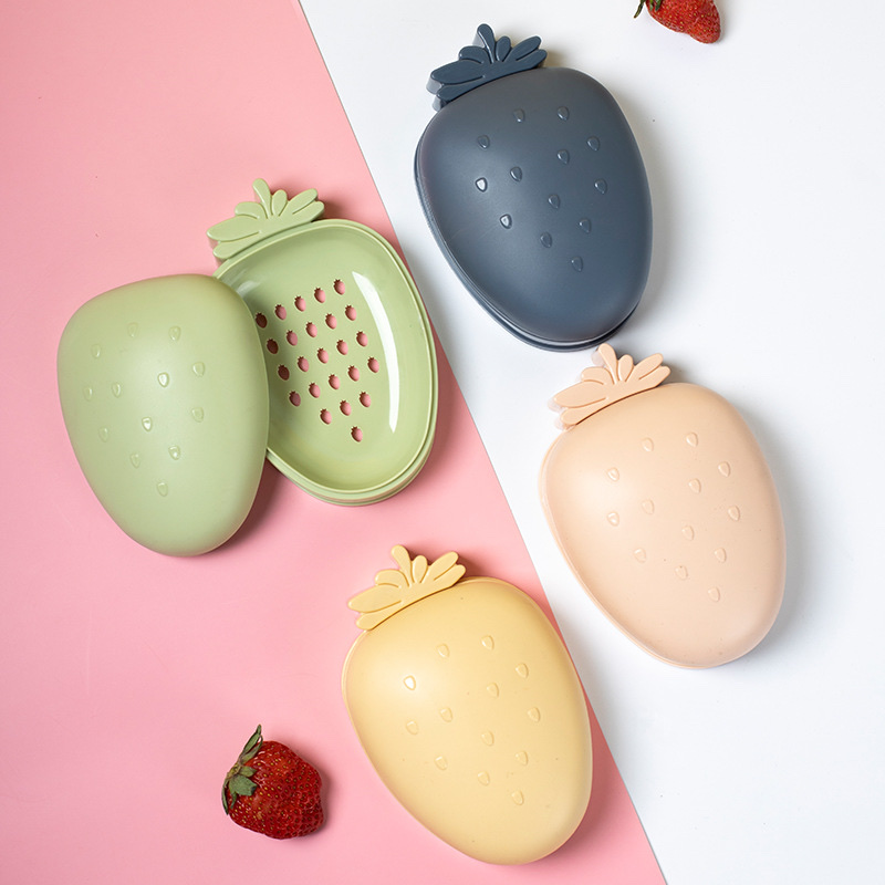 Wholesale of creative soap boxes with large capacity, plastic LIDS, household sealed and cute bathroom strawberry soap boxes details Picture