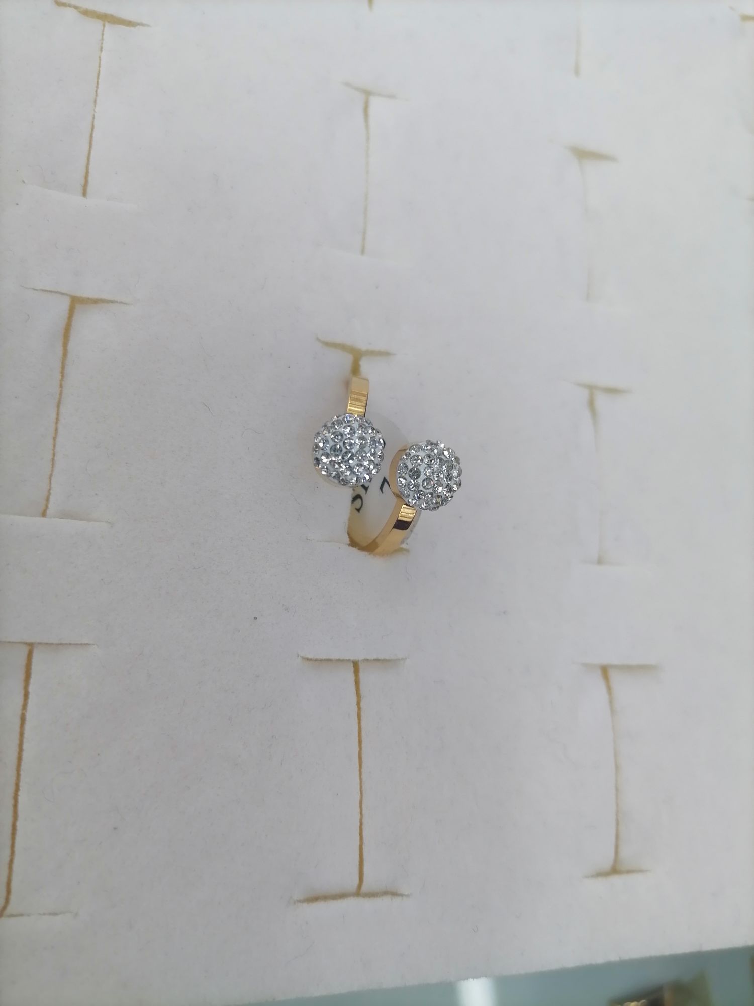 Titanium steel gold front opening double diamond ball ring, Red Star Jewelry 03-104 detail image 2