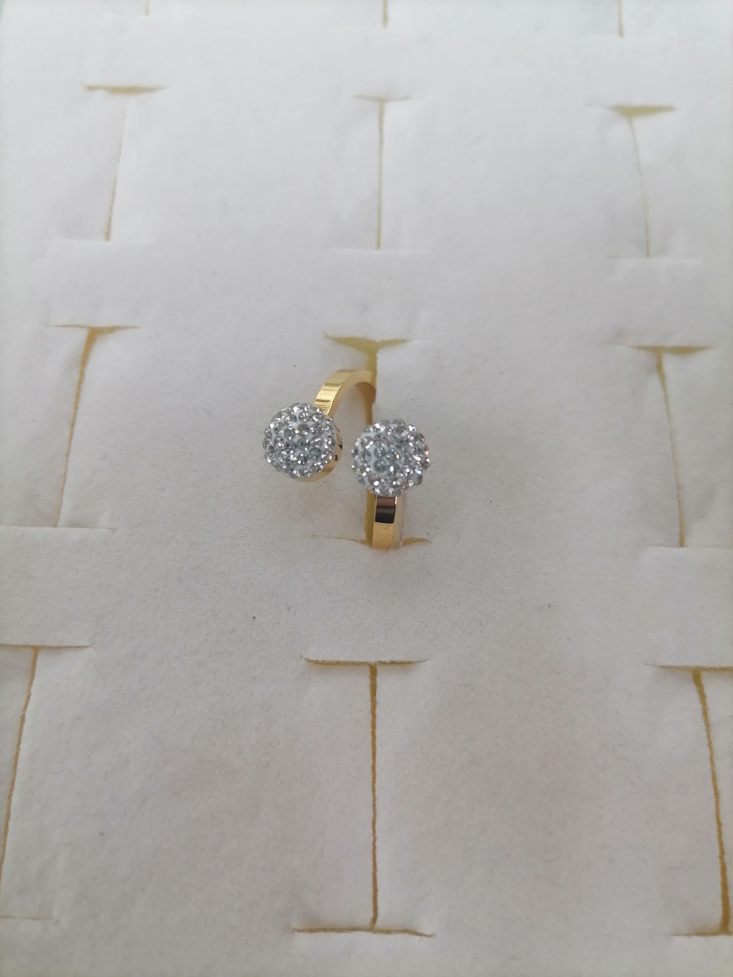 Titanium steel gold front opening double diamond ball ring, Red Star Jewelry 03-104