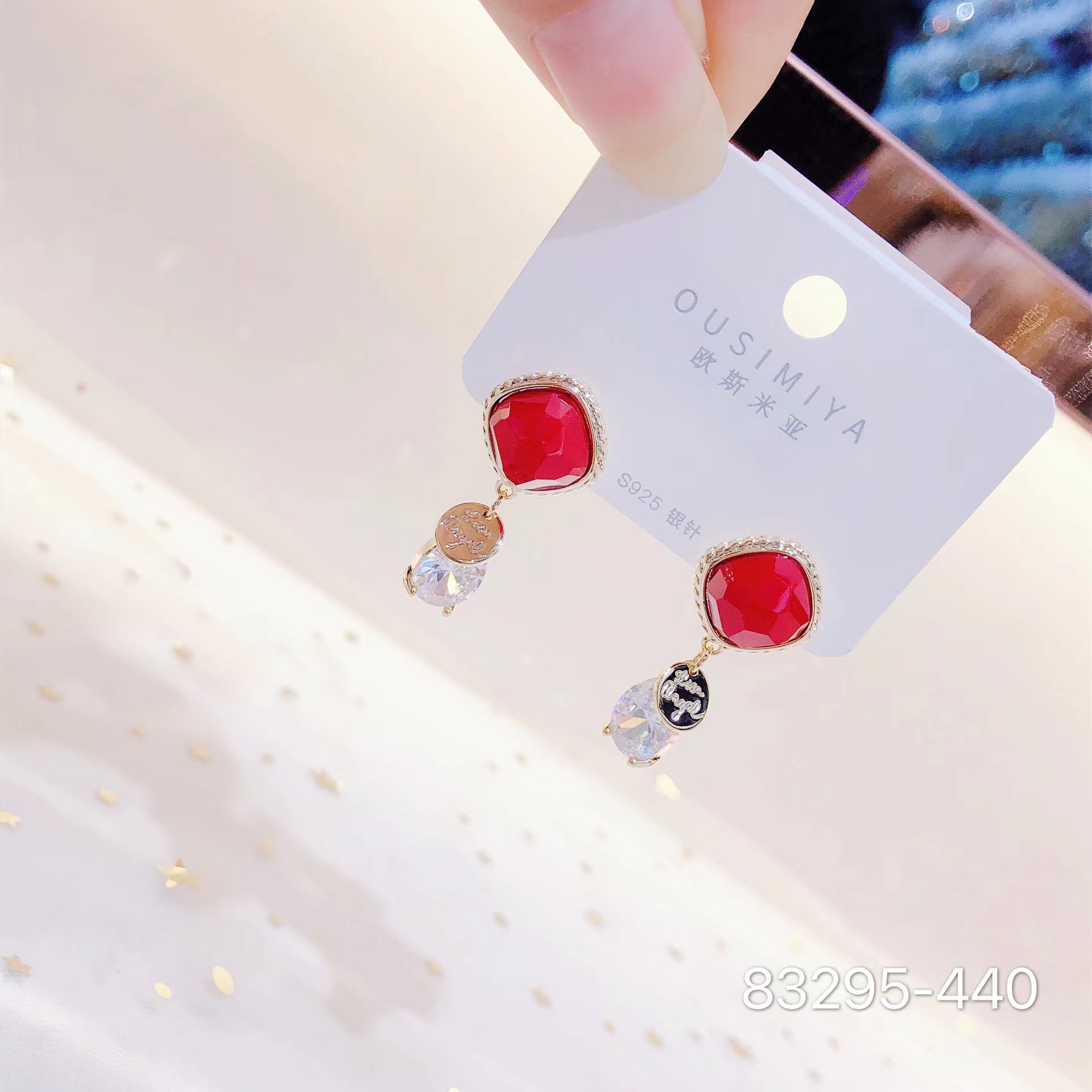 银针耳环/韩版耳环/四方耳钉产品图