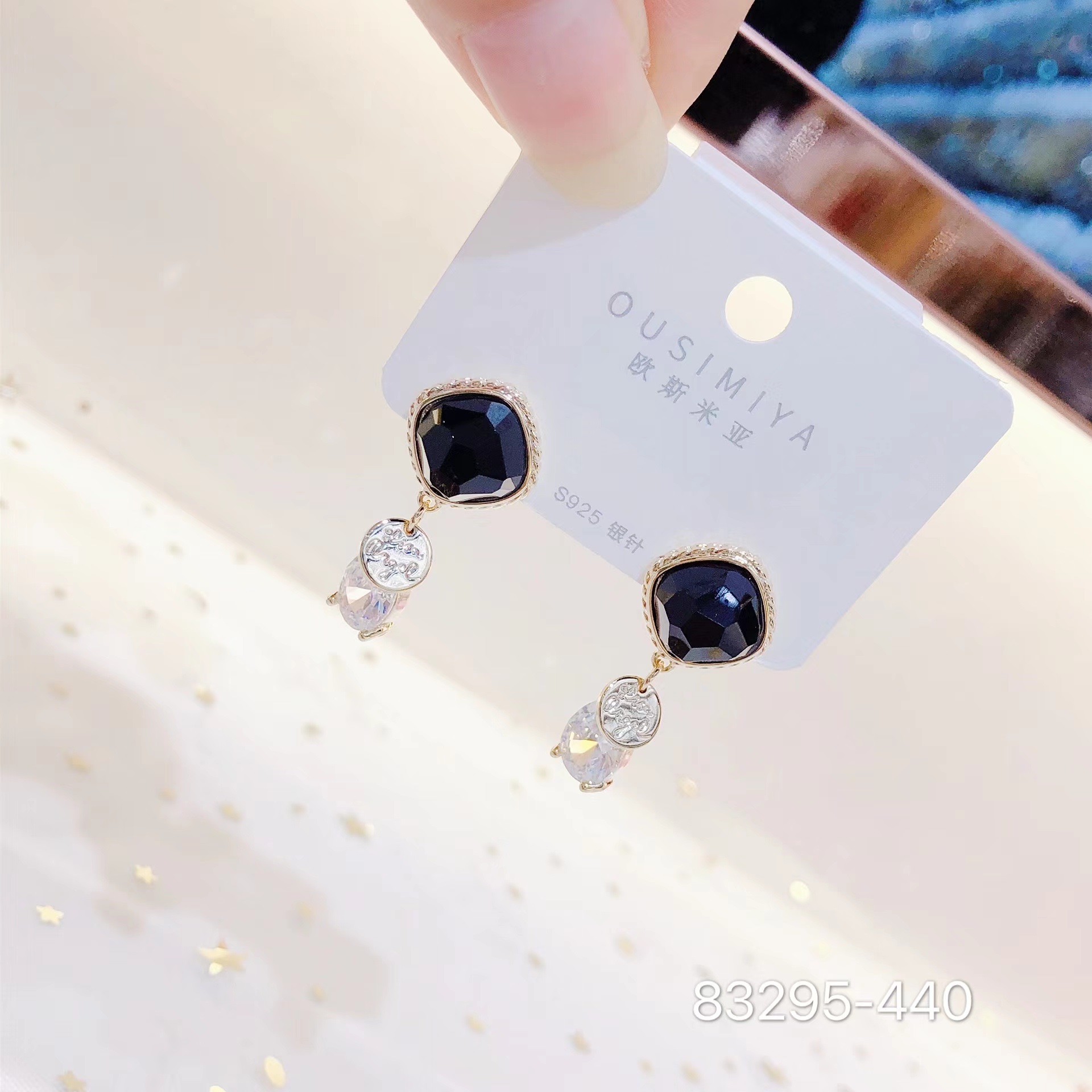 银针耳环/韩版耳环/四方耳钉细节图