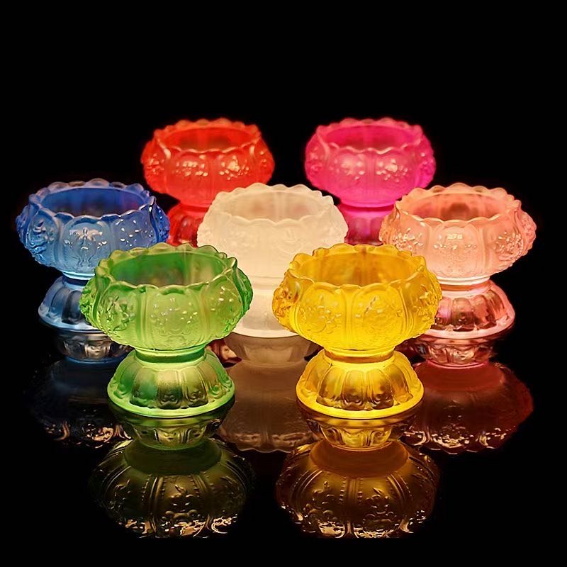 Seven-color glazed lotus candlestick, butter lamp base, lotus lamp, Buddhist offerings for Buddha details Picture