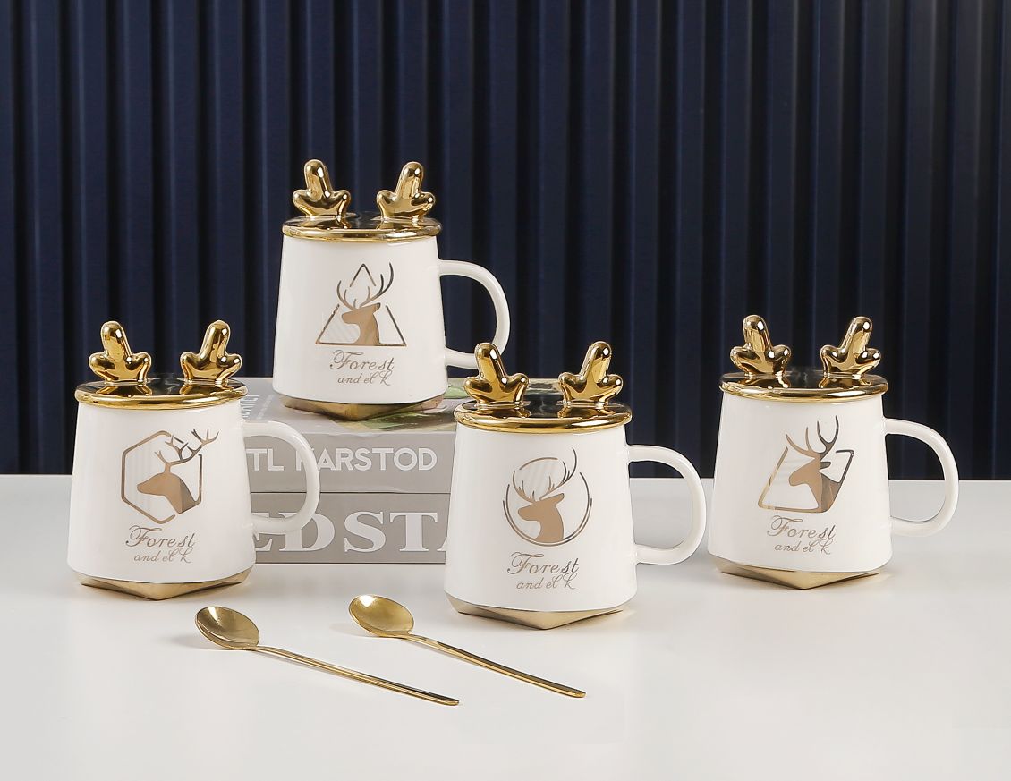 ins Nordic couple's simple deer antler ceramic cups, mugs, large-capacity breakfast milk cups, tea cups detail image 3