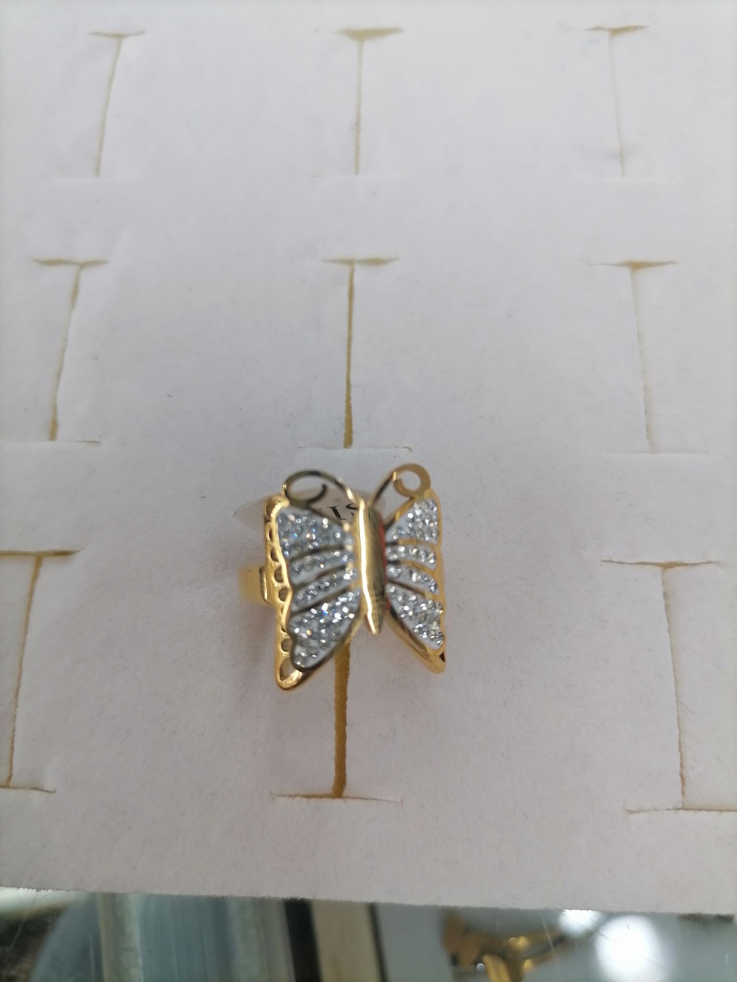 Titanium steel golden butterfly, wing with diamond ring, Red Star Jewelry 03-109 detail image 4