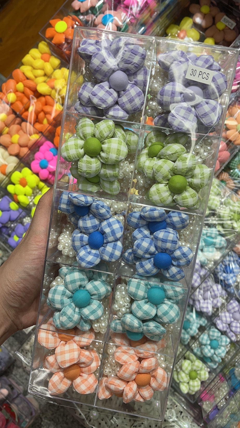 【30 Sets 】 Korean-style flower hair bands, new pearl hair ties, best-selling leather band hair accessories details Picture