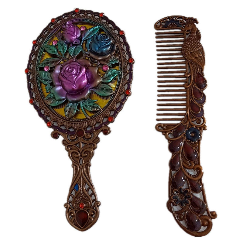Retro handle small mirror metal hollowed-out gift mirror detail image 8