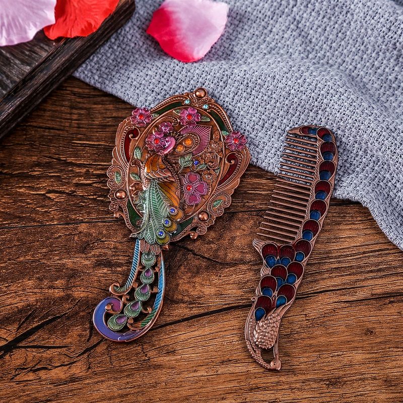 Retro handle small mirror metal hollowed-out gift mirror Item Picture