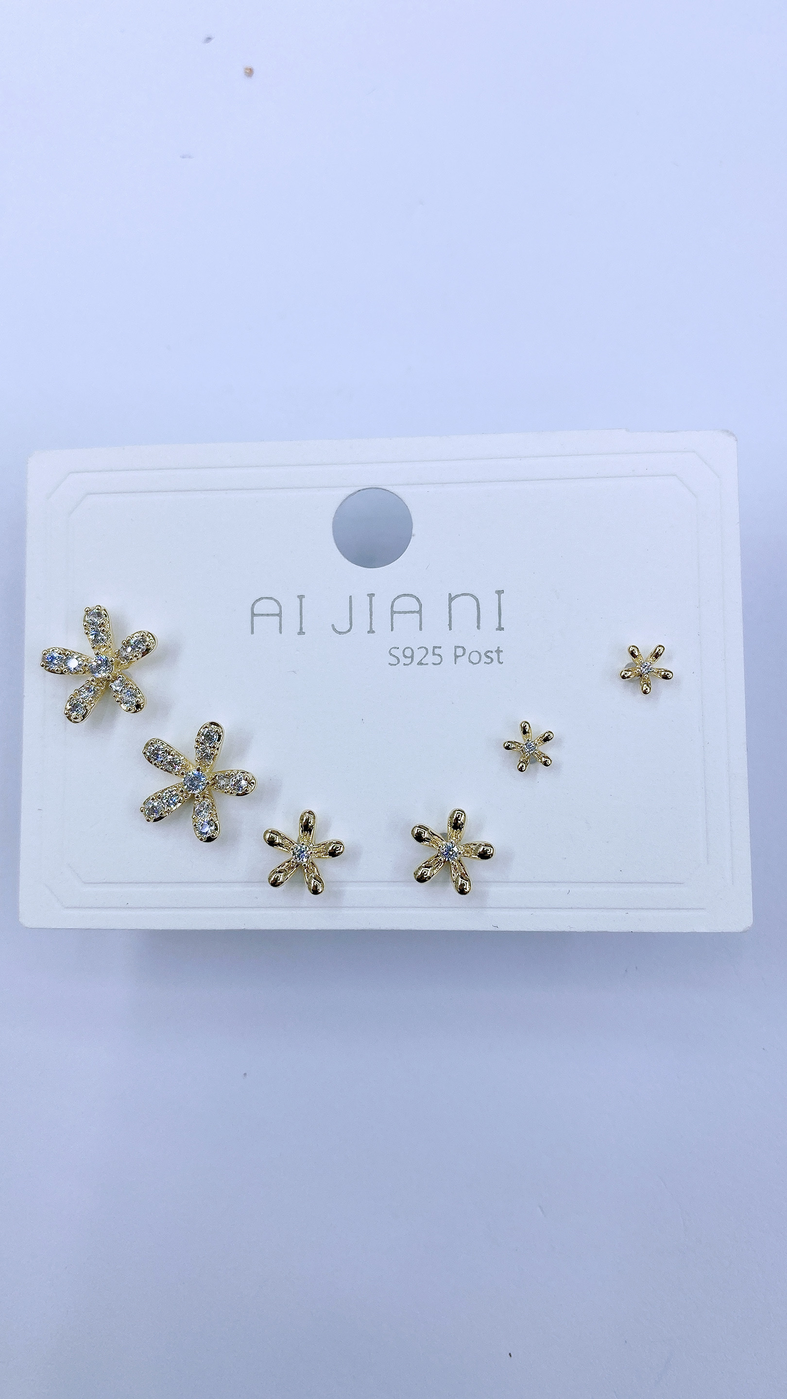 三对装花朵锆石耳钉小众精美精致女款百搭耳环产品图