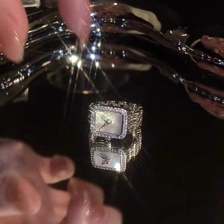 欣艾恋–0014复古手表型戒指可调节时尚金银两色个性小众设计开口指环详情图2