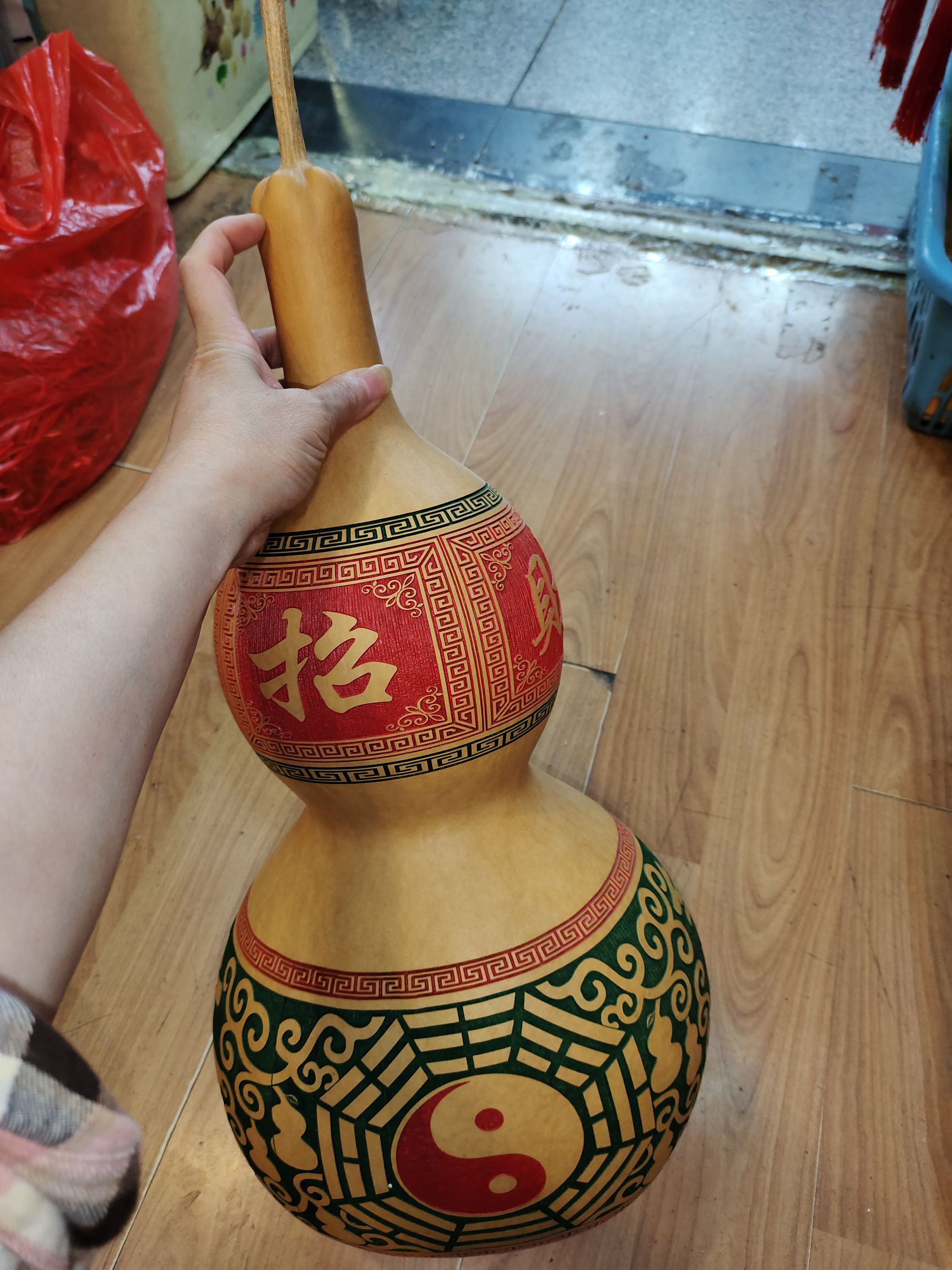 A large natural gourd carved with the Five Emperors' coins brings wealth and treasures detail image 6