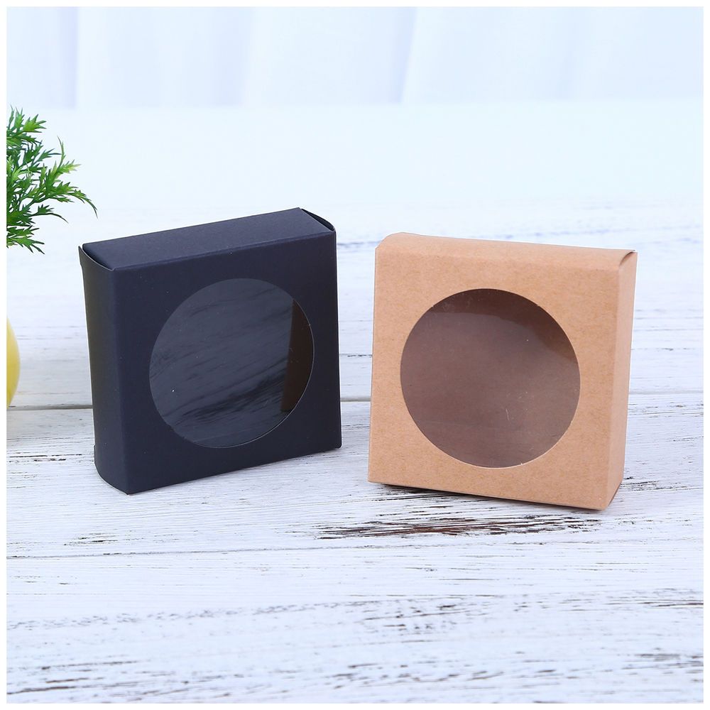 香皂盒牛皮纸盒开窗贴PVC塑料膜 丝巾包装圆形正方形可折叠盒迷你