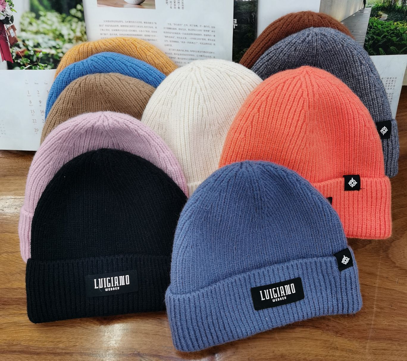 秋冬加绒女士针织帽户外保暖套头帽时尚韩版刺绣字母百搭帽子男女同款