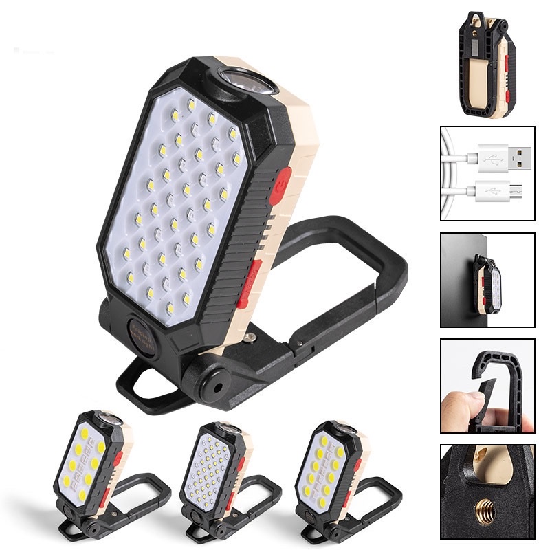 New cross-border COB work light, USB charging, LED with magnetic hook, battery level display, emergency flashlight, maintenance light