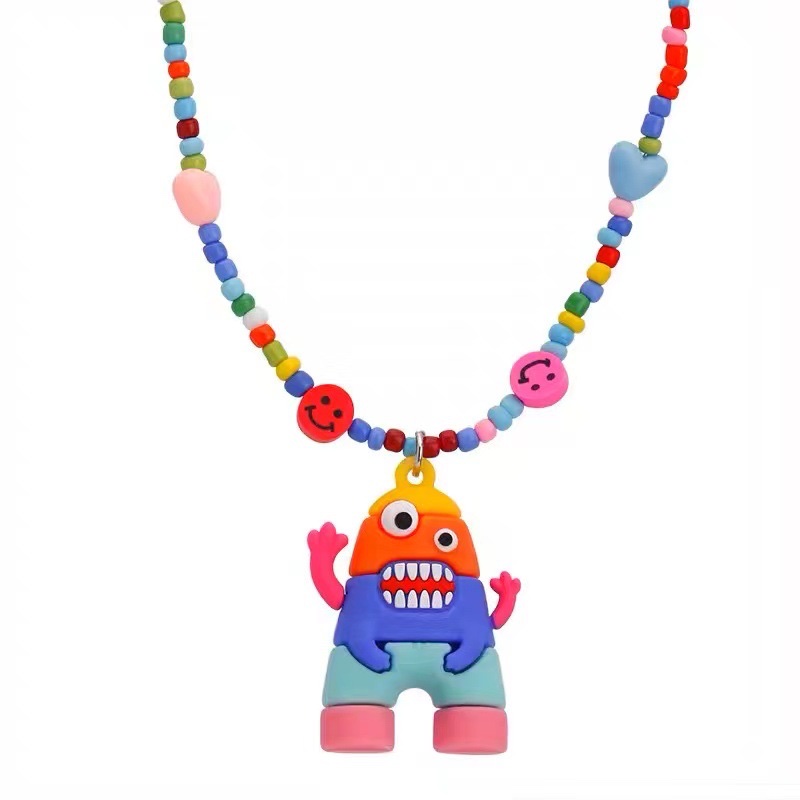 Internet-famous best-selling accessories: rice bead necklace, hip-hop dice smiley face, collarbone chain, female rainbow monster pendant, Korean version jewelry, Yuzu ear Item Picture