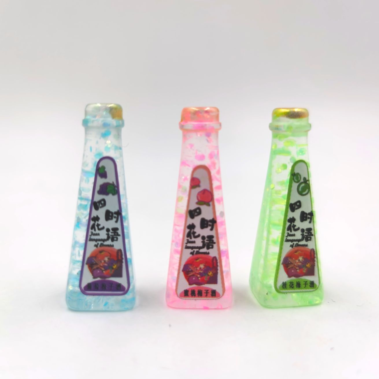 Resin accessories, mobile phones, refrigerators, patch materials, DIY handcrafted small bottles, wine bottles, simulation toys, accessories, beverage bottles, food and play ornaments, mixed packaging, clear packaging wholesale, four seasons flower language, 500 pieces per package Item Picture