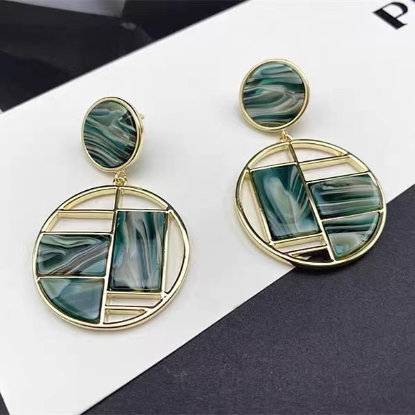 Elegant green earrings, casual silver needle anti-allergy jewelry, colorful Ni accessory model 011