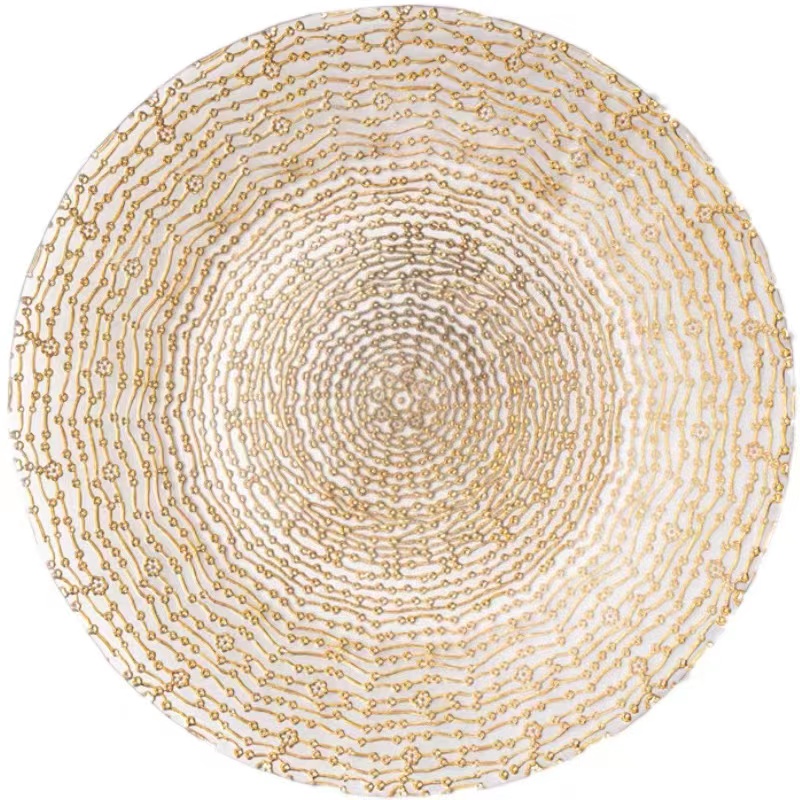 玻璃盘子金色边纹理欧式草帽西餐盘垫盘家用冷盘牛排沙拉盘甜品盘详情图7