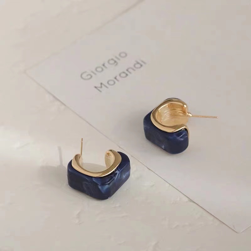 方形蓝色耳钉高级气质饰彩妮饰品型号012