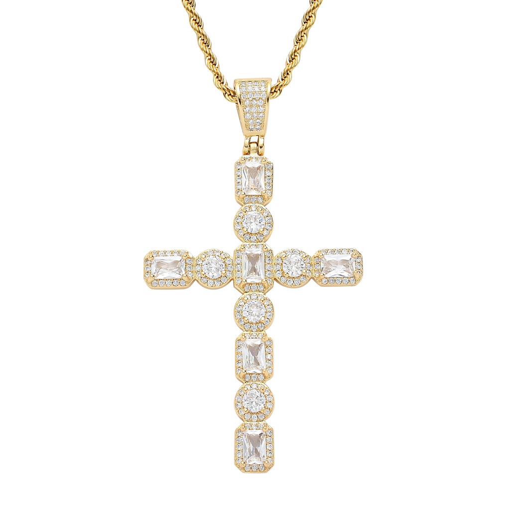 European and American hip-hop square zircon cross pendant, a trendy accessory for men and hip-hop artists