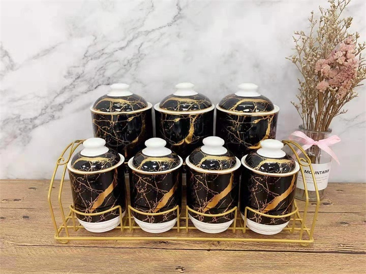 Ceramic Storage Jar Sealed Jar Ceramic Cup 6 Cups 6 Saucers Coffee Set With Rack Coffee Cup Saucer Set details Picture