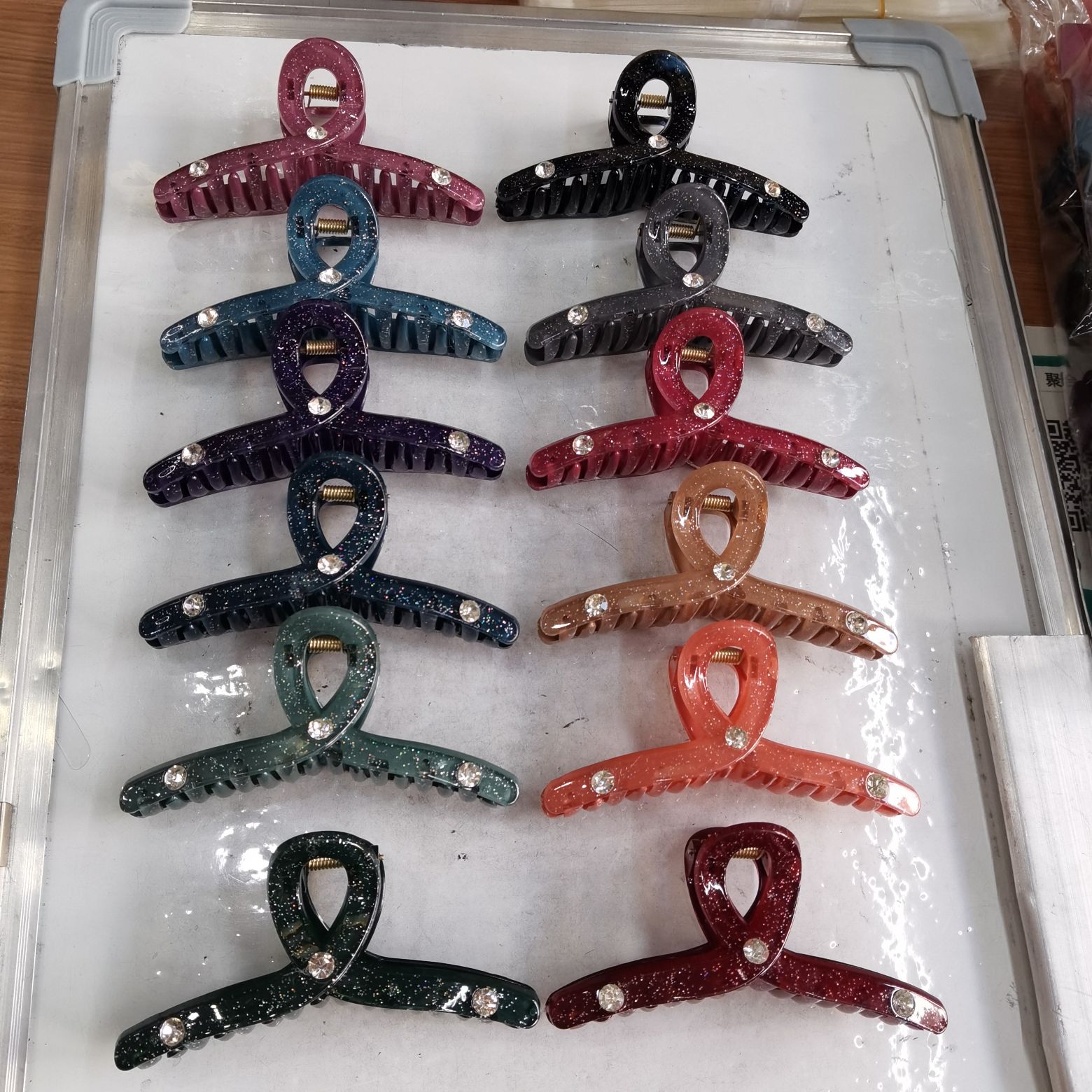 Haishen Accessories, a popular and trendy Korean-style fashion classic, transparent scallion pink dot diamond hair clip, shark clip, come for a bath