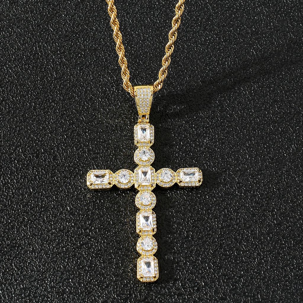 European and American hip-hop square zircon cross pendant, a trendy accessory for men and hip-hop artists detail image 6