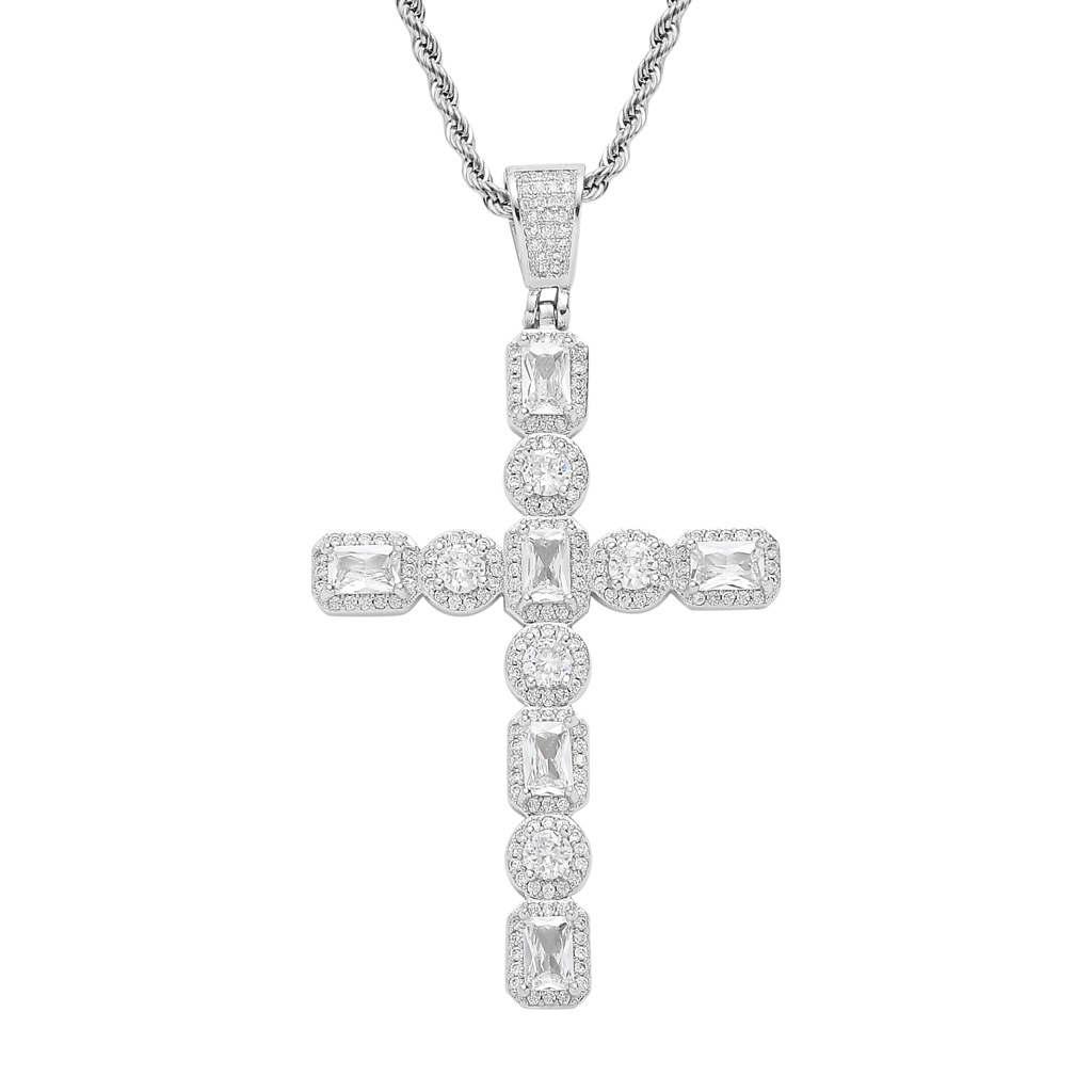 European and American hip-hop square zircon cross pendant, a trendy accessory for men and hip-hop artists detail image 8