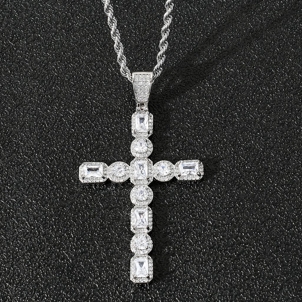 European and American hip-hop square zircon cross pendant, a trendy accessory for men and hip-hop artists Specification image