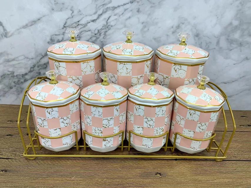 Ceramic Storage 7-Piece Storage Jar Sealed Jar Ceramic Cup 6 Cups 6 Saucers Coffee Set With Rack Coffee Cup Saucer Set Specification drawing