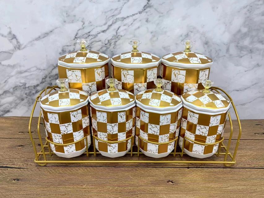 Ceramic Storage 7-Piece Storage Jar Sealed Jar Ceramic Cup 6 Cups 6 Saucers Coffee Set With Rack Coffee Cup Saucer Set details Picture
