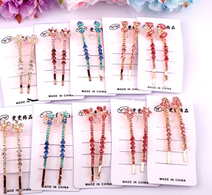 Korean butterfly side clips, bangs clips, double clips, straight clips, hair accessories, rhinestone hair clips, top clips, ladies' headwear, hair clips with diamonds