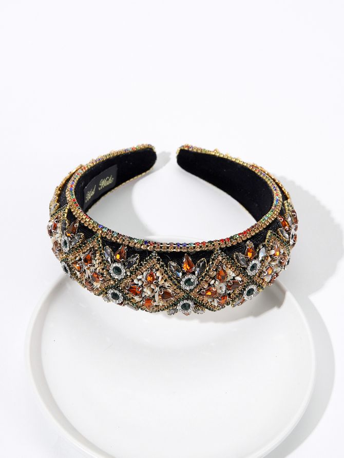 The light luxury Baroque water diamond sponge hairband for women, with wide edges pressing hair, makes the face look small and elegant. The headband and hair accessory are trendy Item Picture