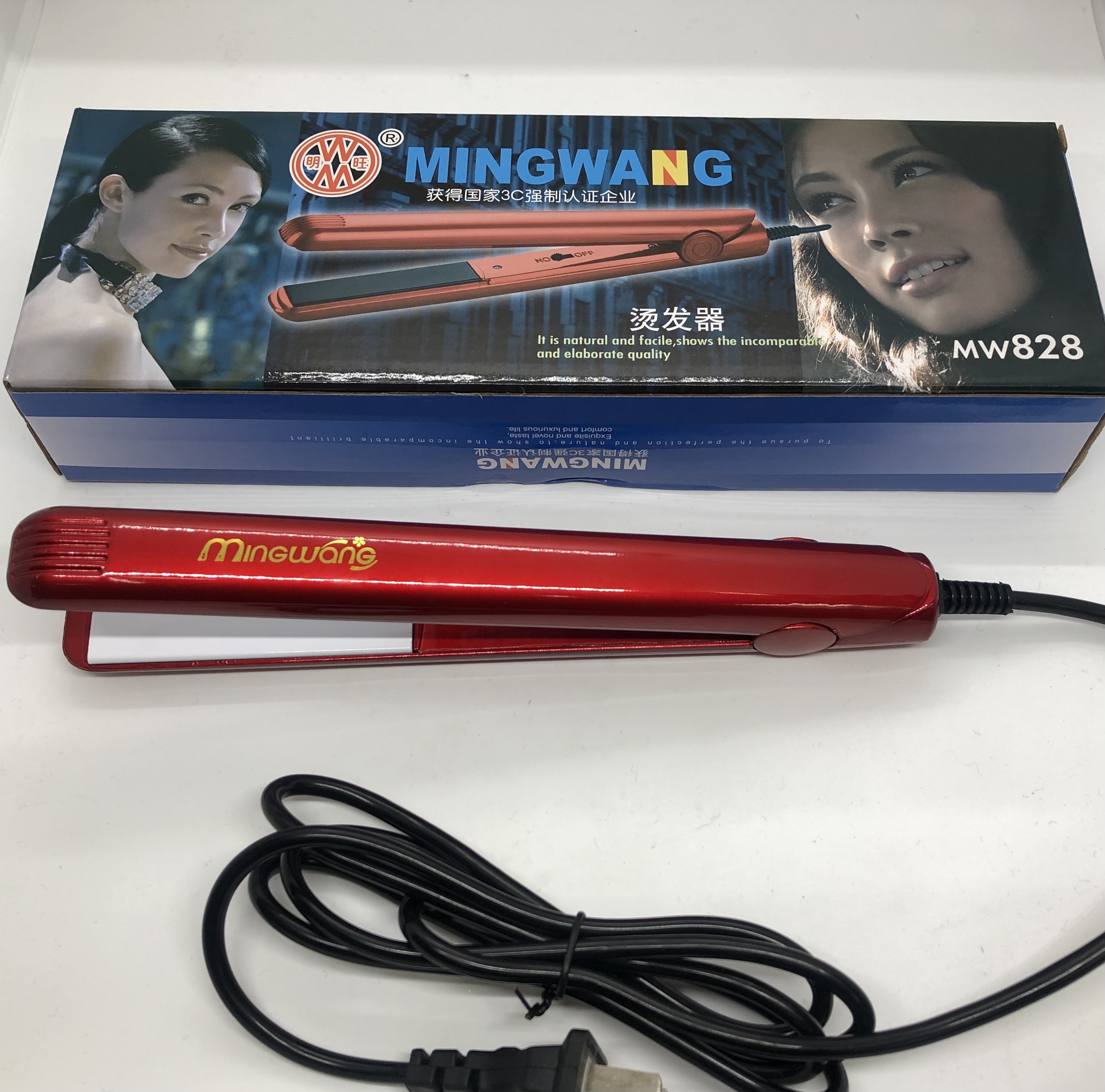 Mingwang 828 ceramic straight hair plate, painted red, compact and portable