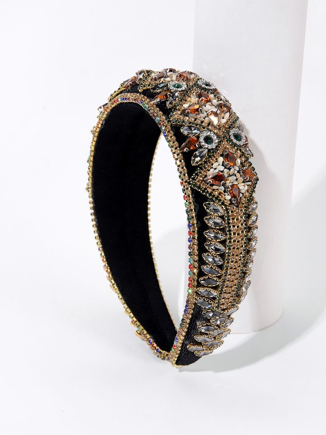 The light luxury Baroque water diamond sponge hairband for women, with wide edges pressing hair, makes the face look small and elegant. The headband and hair accessory are trendy Specification image