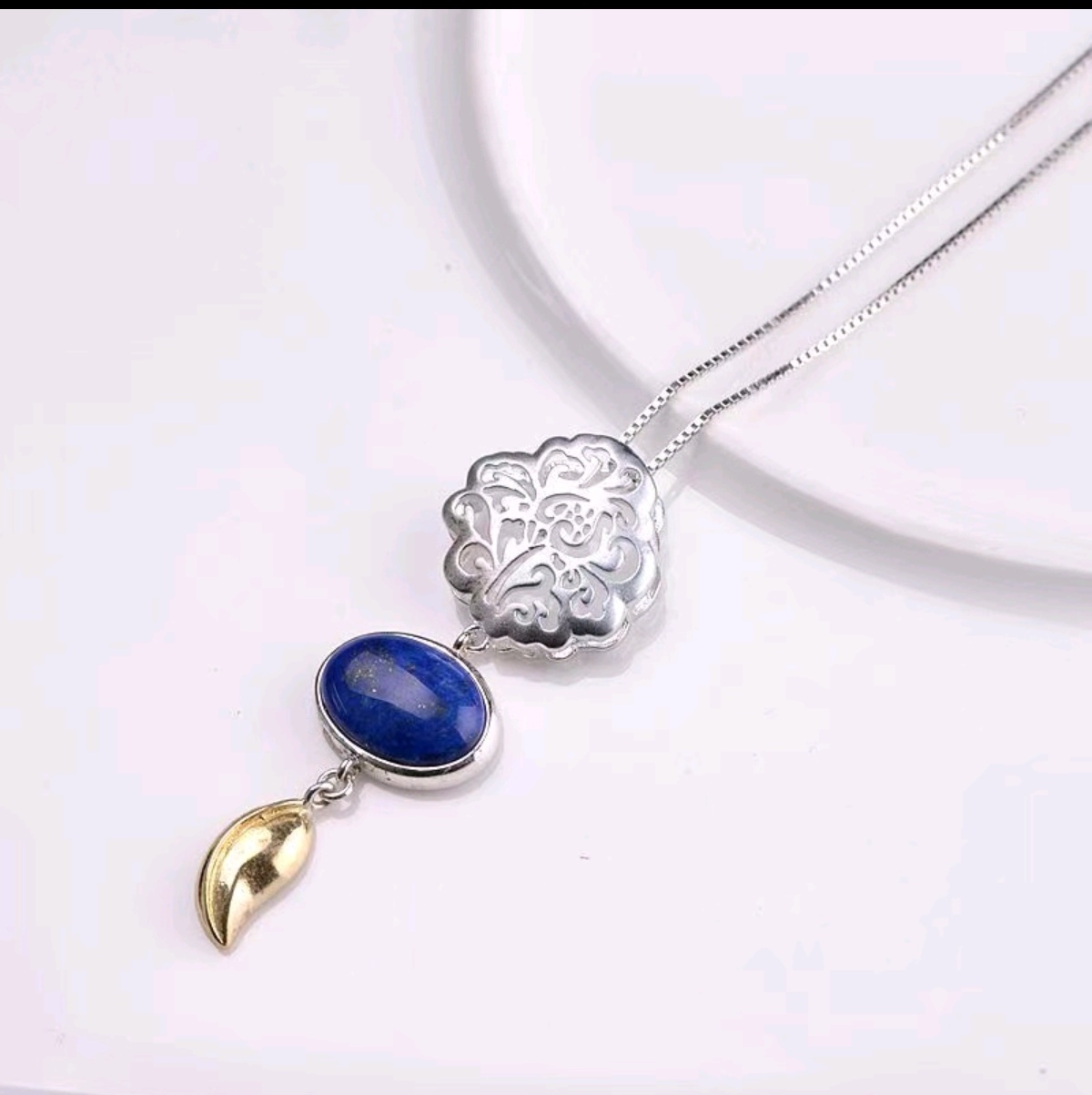 926银/吊坠/青金石白底实物图