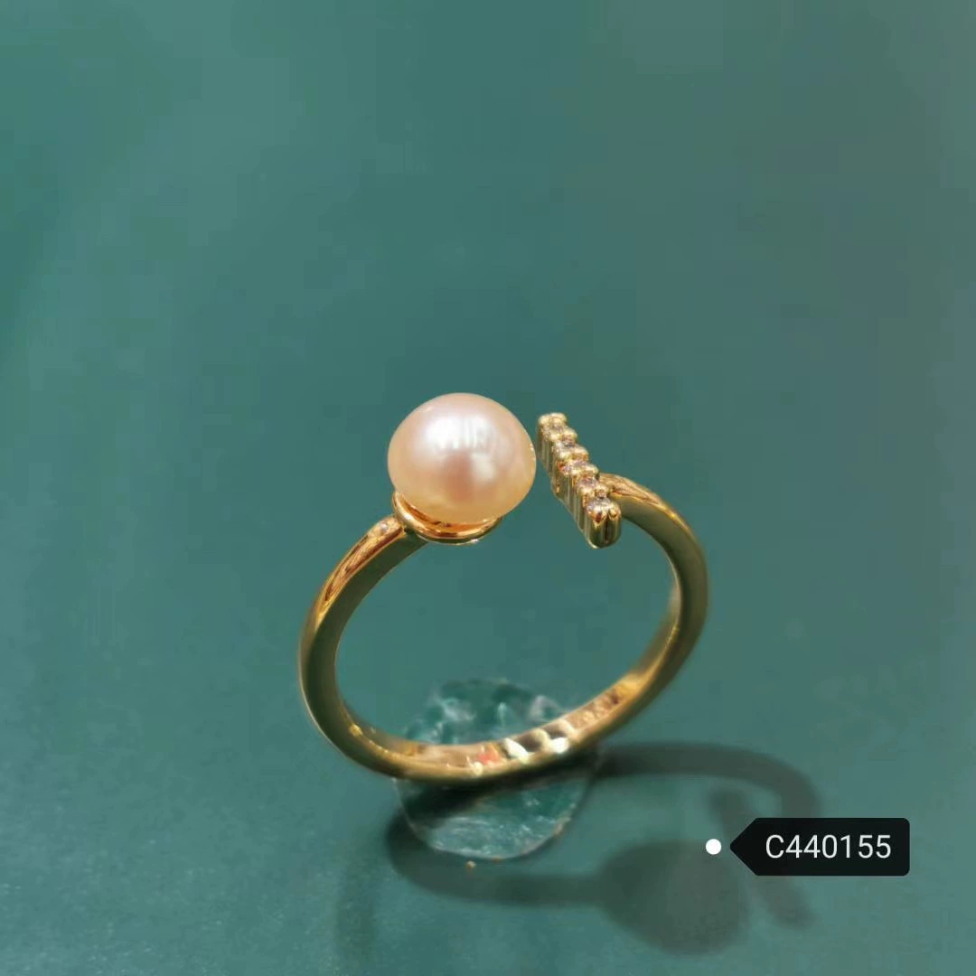 New natural freshwater pearl ring, fashionable and versatile, micro-set one-line 14k gold handcrafted open ring wholesale details Picture