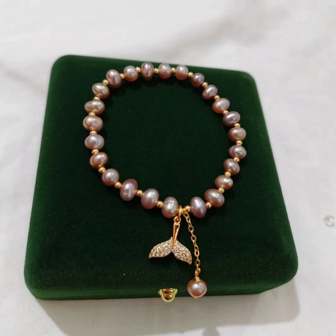 New Korean version natural freshwater pearl bracelet, versatile for women, 14K hand-woven whale tail bracelet http details Picture