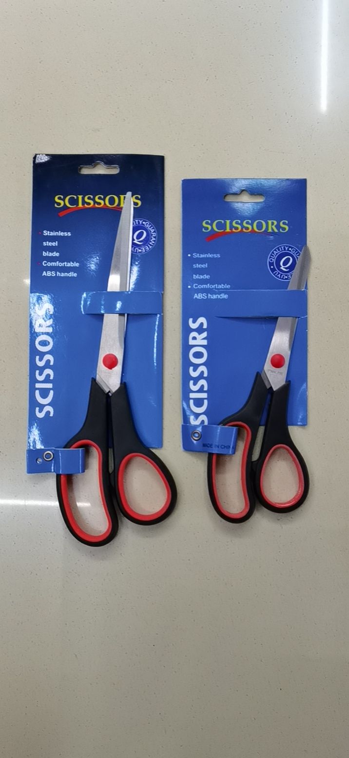 Rubber and plastic scissors with color handles, rubber and plastic scissors, office scissors, office and educational hardware knives and scissors, hardware tools, knives and scissors Specification image