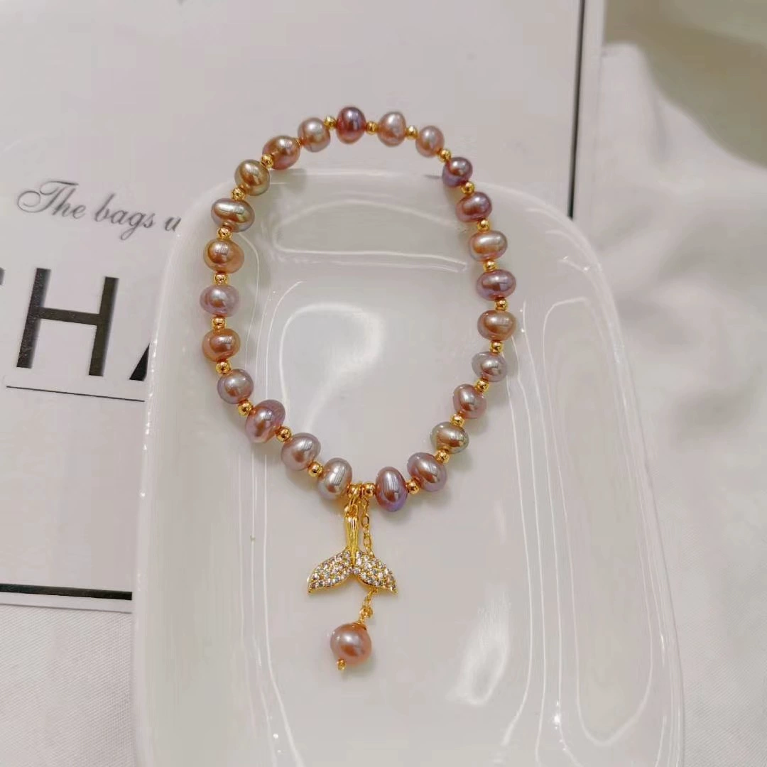 New Korean version natural freshwater pearl bracelet, versatile for women, 14K hand-woven whale tail bracelet http detail image 3