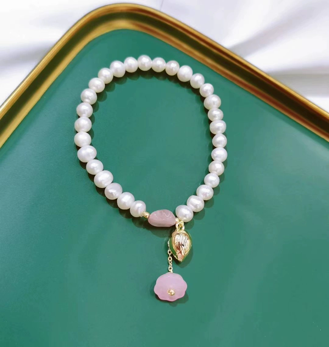 The new Korean version natural pearl bracelet is a versatile women's handcrafted agate crystal lotus pod flower freshwater pearl bracelet Item Picture