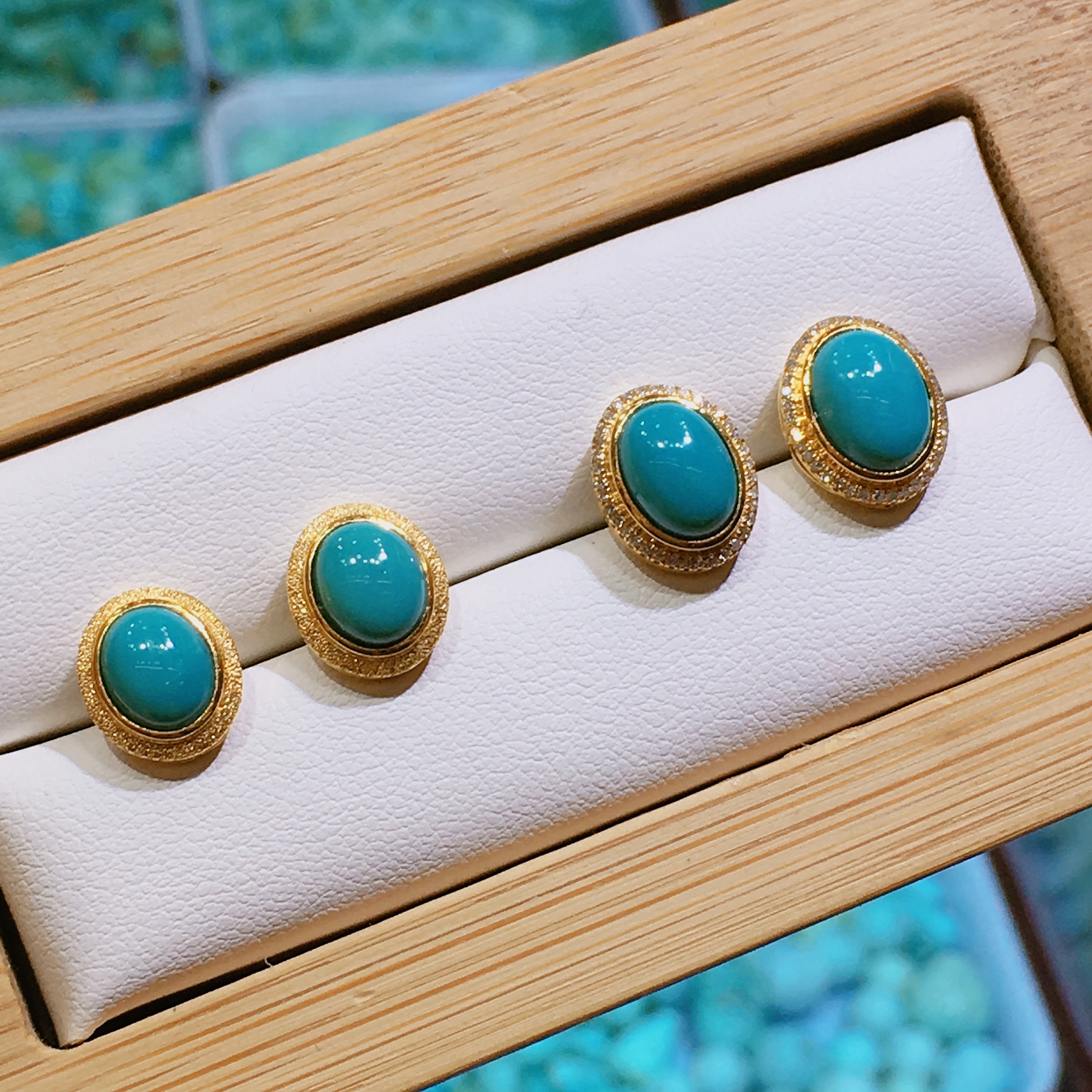 原矿高瓷18k绿松石耳钉翔宇00089