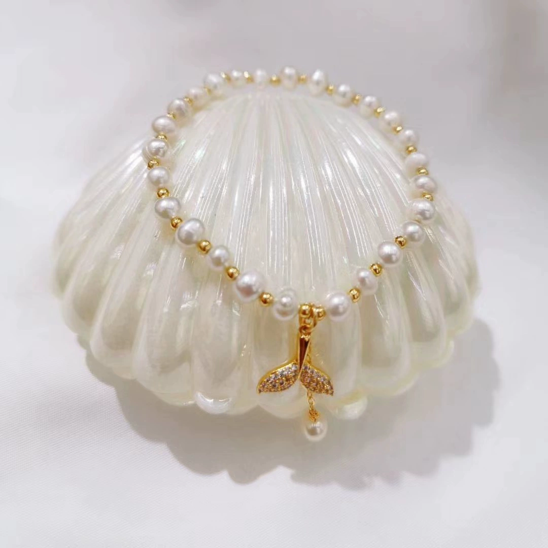 New Korean version natural freshwater pearl bracelet, versatile for women, 14K hand-woven whale tail bracelet http Application Scenario