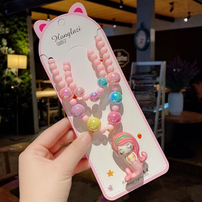 儿童发光项链手链戒指耳夹套装公主可爱卡通首饰女童玩具饰品