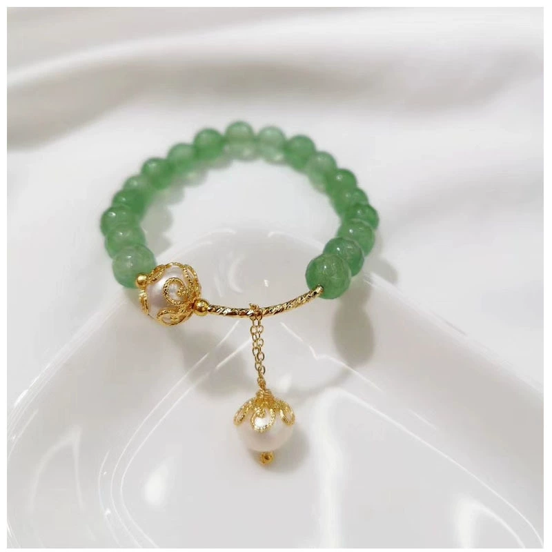 The new Korean version natural pearl mirror two-color agate bracelet is a versatile handcrafted freshwater pearl tassel bracelet for women Specification image